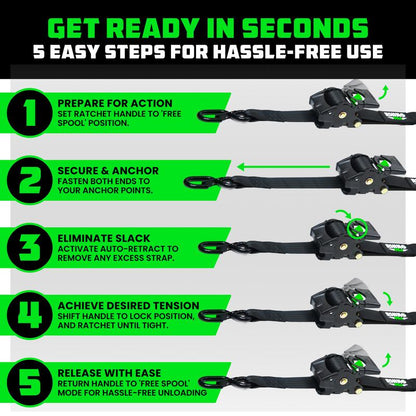 ✨1" x 10' Retractable Ratchet Straps
